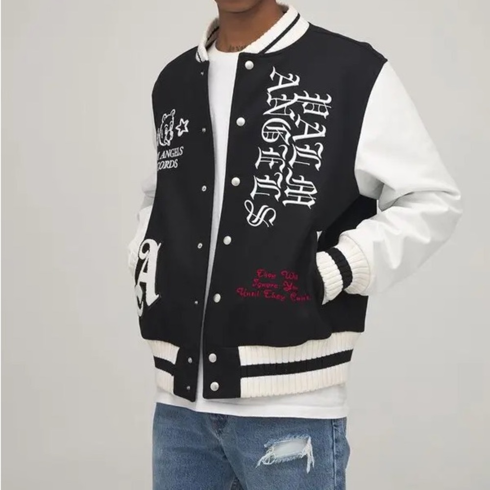 PALM ANGELS 
Smiley‎ X Burning Head Varsity Jacket - Black,Yellow - Picture 3 of 15